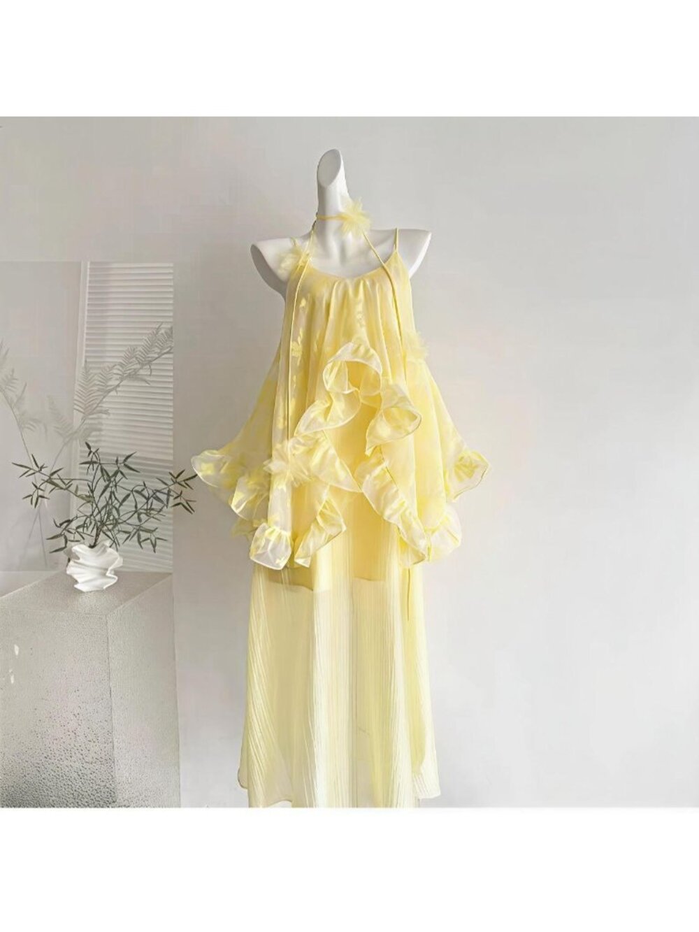 French Cami Dress – Ethereal Ruffles, Fake Two-Piece Design